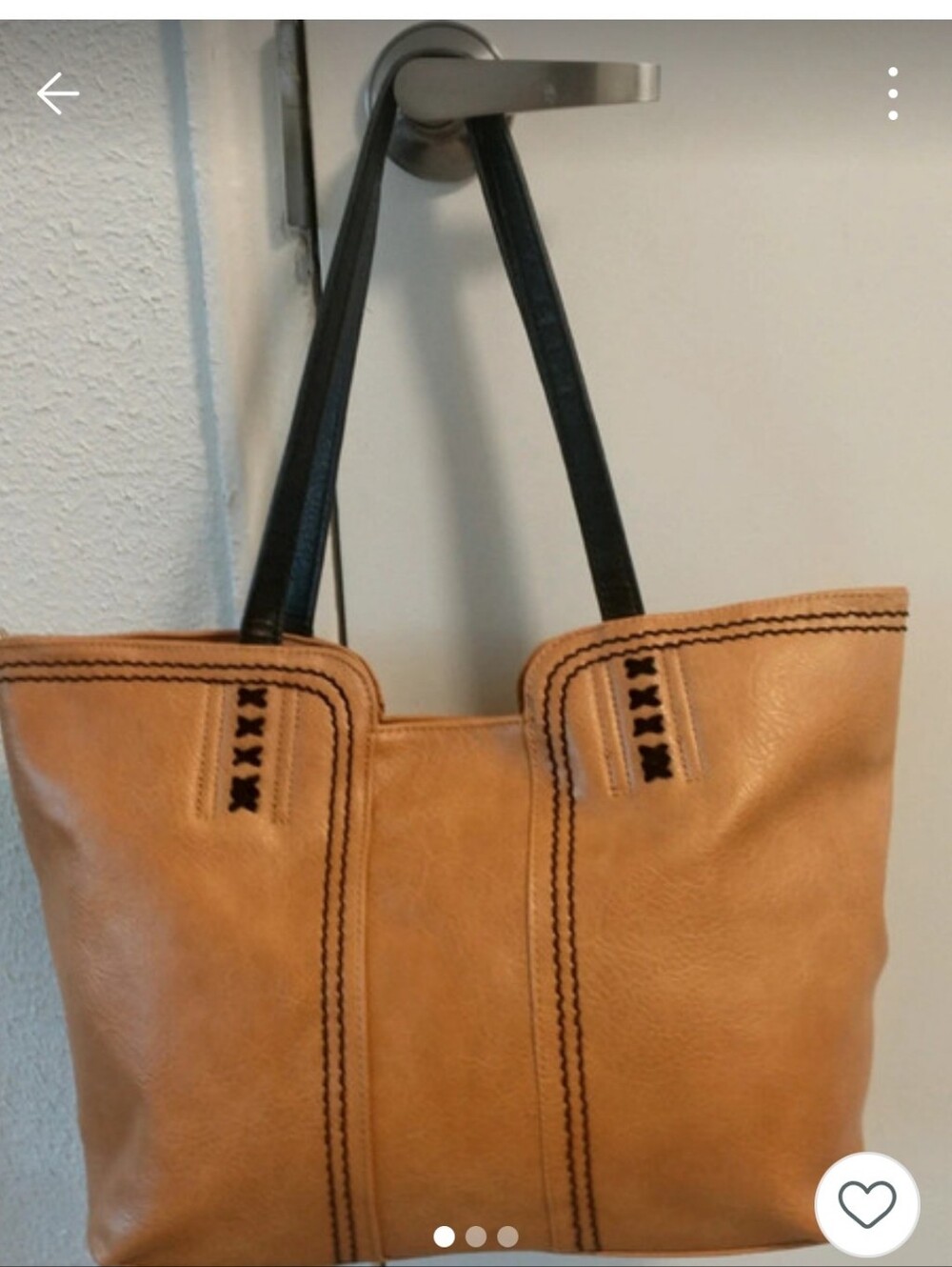 Saddle Brown Tote Handbag with Black Straps
